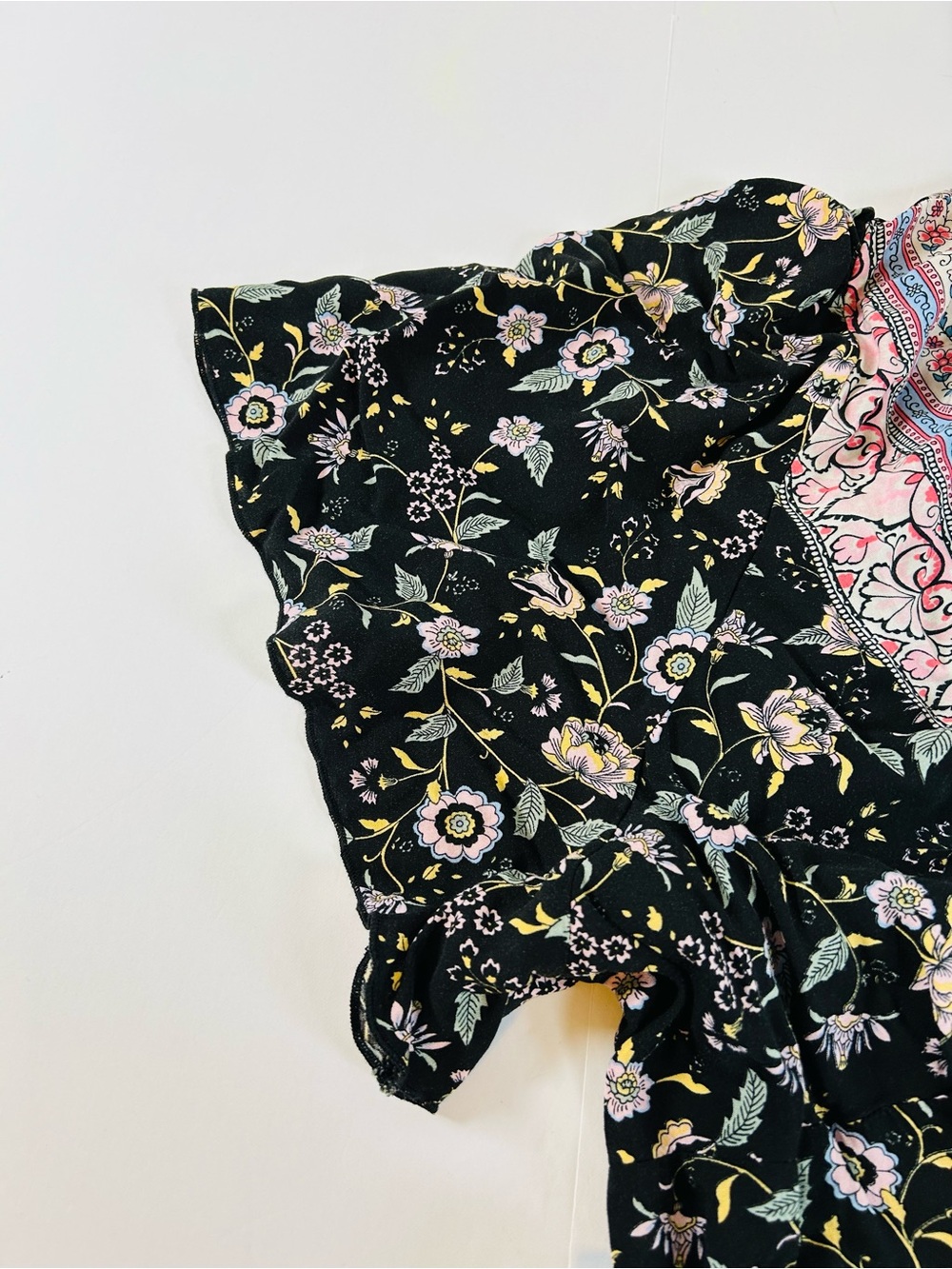 BloomChic Black Floral Print Maxi Dress with Pale Yellow & Soft Pink Blooms - Picture 7 of 9